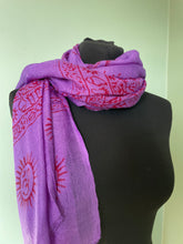 Load image into Gallery viewer, Emma&#39;s Emporium Indian Lightweight Summer Sarong Scarves, large loose shawls for sunny spring days, perfect beach coverup, colourful and printed with OM symbols. Emma&#39;s Emporium alternative Festival and Hippy Women&#39;s Clothing, accessories and Boho homewares and Gifts. Rayon Hippie Scarf, Shawl, Sarong.
