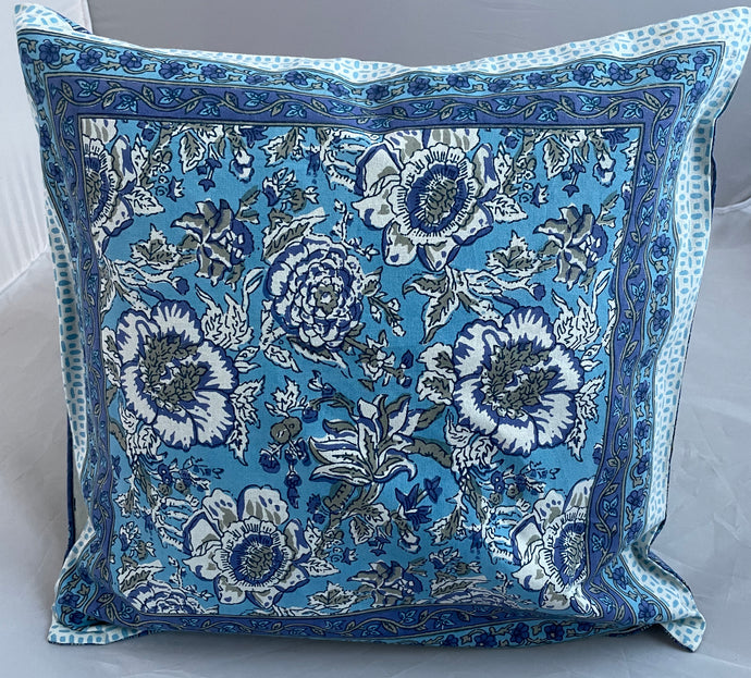 Available to buy now from Emma's Emporium, Hand Block Printed cotton Floral Cushion Cover. Traditional Indian Flowers! These beautiful ethnic cushion covers have been hand block printed in India Rajasthan, made from 100% cotton with concealed side seam zip. 16” x 16” (40 x 40 cm) Cotton Made in Rajasthan, India