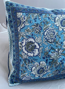 Available to buy now from Emma's Emporium, Hand Block Printed cotton Floral Cushion Cover. Traditional Indian Flowers! These beautiful ethnic cushion covers have been hand block printed in India Rajasthan, made from 100% cotton with concealed side seam zip. 16” x 16” (40 x 40 cm) Cotton Made in Rajasthan, India