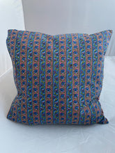 Load image into Gallery viewer, Available to buy now from Emma&#39;s Emporium, Hand Block Printed cotton Floral Cushion Cover. Traditional Indian Flowers! These beautiful ethnic cushion covers have been hand block printed in India Rajasthan, made from 100% cotton with concealed side seam zip. 16” x 16” (40 x 40 cm) Cotton Made in Rajasthan, India

