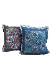 Load image into Gallery viewer, Available to buy now from Emma&#39;s Emporium, Hand Block Printed cotton Floral Cushion Cover. Traditional Indian Flowers! These beautiful ethnic cushion covers have been hand block printed in India Rajasthan, made from 100% cotton with concealed side seam zip. 16” x 16” (40 x 40 cm) Cotton Made in Rajasthan, India
