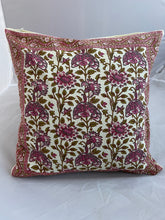 Load image into Gallery viewer, Available to buy now from Emma&#39;s Emporium, Hand Block Printed cotton Floral Cushion Cover. These beautiful ethnic cushion covers have been hand block printed in India Rajasthan, made from 100% cotton with concealed side seam zip.  Size: 16” x 16” (40 x 40 cm) Material: Cotton Made in Rajasthan, India
