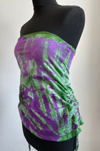 Load image into Gallery viewer, Emma&#39;s Emporium cotton lycra tie dye summer mini skirt, super colourful hippie tie dye asymmetric drawstring mini skirt, ideal for festival days and all night raves. Available to buy online from Emma&#39;s Emporium.
