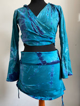 Load image into Gallery viewer, Emma&#39;s Emporium cotton lycra tie dye summer mini skirt, super colourful hippie tie dye asymmetric drawstring mini skirt, ideal for festival days and all night raves. Available to buy online from Emma&#39;s Emporium.
