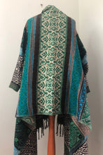 Load image into Gallery viewer, Emma&#39;s Emporium ethical boho fashion. Geometirc print wrap waterfall cardicgan, cosy winter work from home coatigan
