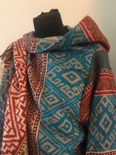 Load image into Gallery viewer, Emma&#39;s Emporium ethical boho fashion. Geometirc print wrap waterfall cardicgan, cosy winter work from home coatigan
