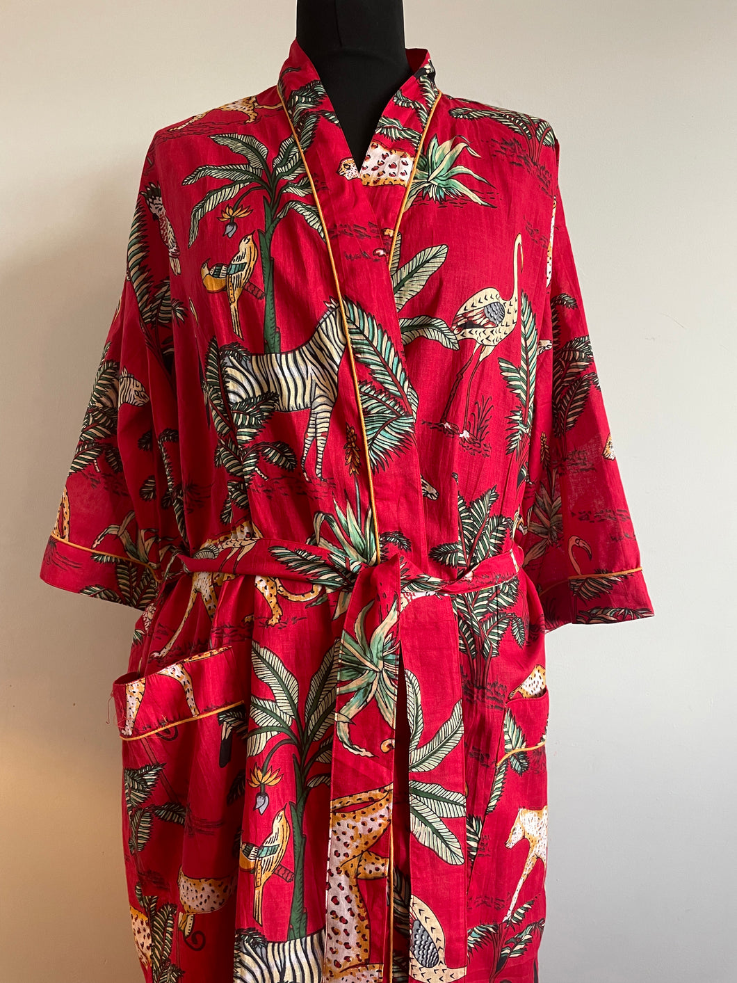 Jungle Leopard print Cotton Kimono Dressing Gown