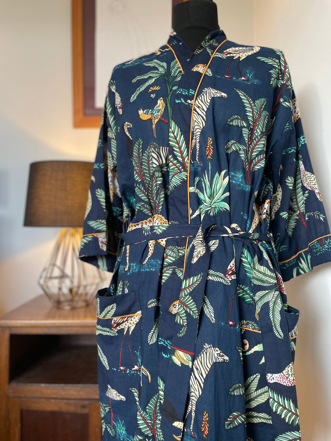 Jungle Leopard print Cotton Kimono Dressing Gown