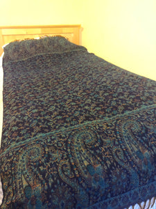 Emma's Emporium festival blanket, fleecy, paisley reversible, machine washable, vegan friendly acrylic wool. Scarf, shawl, throw, pashmina, blanket. Buy now from Emma's Emporium - Blue