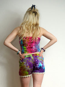 Summer sun tube top, bandeau strapless. Colourful tie dye tube top.