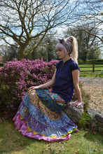 Load image into Gallery viewer, Emmas emporium recycled cotton frill maxi skirt. Colourful Indian block print ethnic skirt
