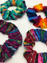 Load image into Gallery viewer, Available to buy online from Emma&#39;s Emporium, colourful Guatemalan handmade hair scrunchies
