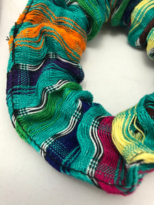Close up. Available to buy online from Emma's Emporium, colourful Guatemalan handmade hair scrunchies