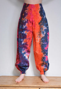boho style tie-dye hippy genie pants, festival wear, summer trousers, loungewear, alternative fasion