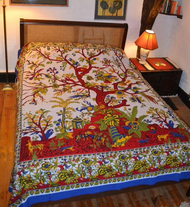 Emma's Emporium Tree of Life cotton bedspread. Hippie printed cotton bedspreads from India, available to buy at Emma's Emporium