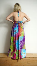 Load image into Gallery viewer, Emma&#39;s Emporium Tie Dye Maxi Beach sun dress, colourful halter neck full length hippie dress 
