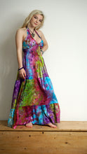 Load image into Gallery viewer, Emma&#39;s Emporium Tie Dye Maxi Beach sun dress, colourful halter neck full length hippie dress 
