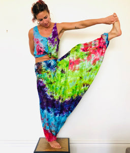 Emma's Emporium bright multi colour tie dye hippie trousers - funky festival harem trousers in super soft colourful rayon