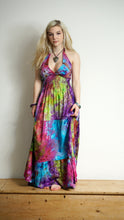 Load image into Gallery viewer, Emma&#39;s Emporium Tie Dye Maxi Beach sun dress, colourful halter neck full length hippie dress 
