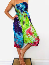 Load image into Gallery viewer, Emma&#39;s Emporium Tie Dye super soft rayon harem trousers worn as jumpsuit
