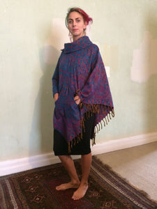 Emma's Emporium Ethical global fashion for lovers of boho styles. Vegan fleece paisley winter poncho with collar and pockets.