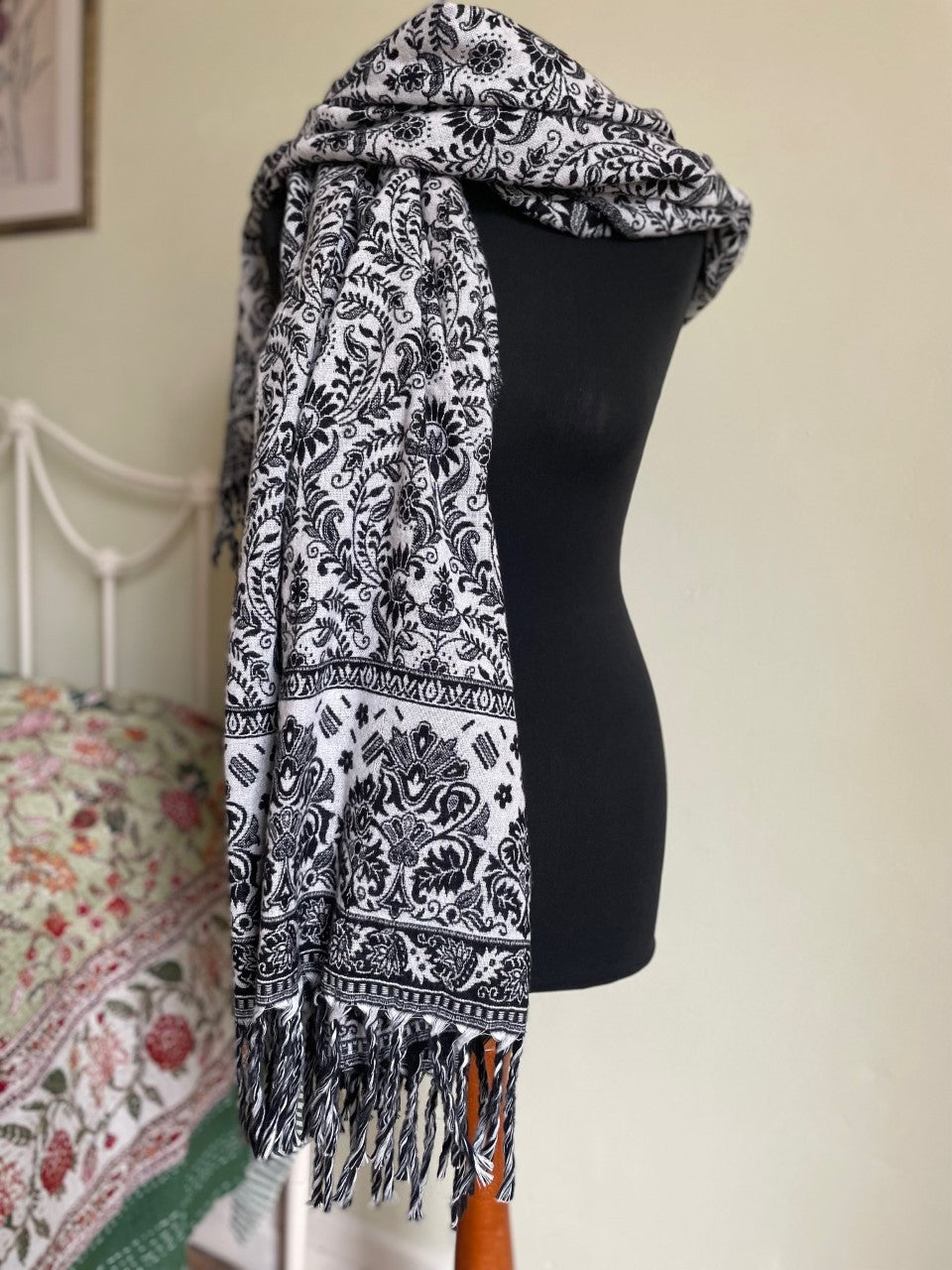 New in Black and White Paisley Blanket Shawl! Buy online from Emma's Emporium