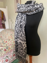 Load image into Gallery viewer, New in Black and White Paisley Blanket Shawl! Buy online from Emma&#39;s Emporium
