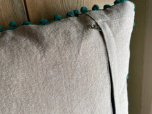 Load image into Gallery viewer, Close up, back view. New in stock at Emma&#39;s Emporium. Mexican folk art inspired colourful bird and flower embroidered cushion cover, extra large size; unusual design the perfect addition to any boho or eclectic home. Buy online now from Emma&#39;s Emporium bohemian and hippy home wares and clothing.
