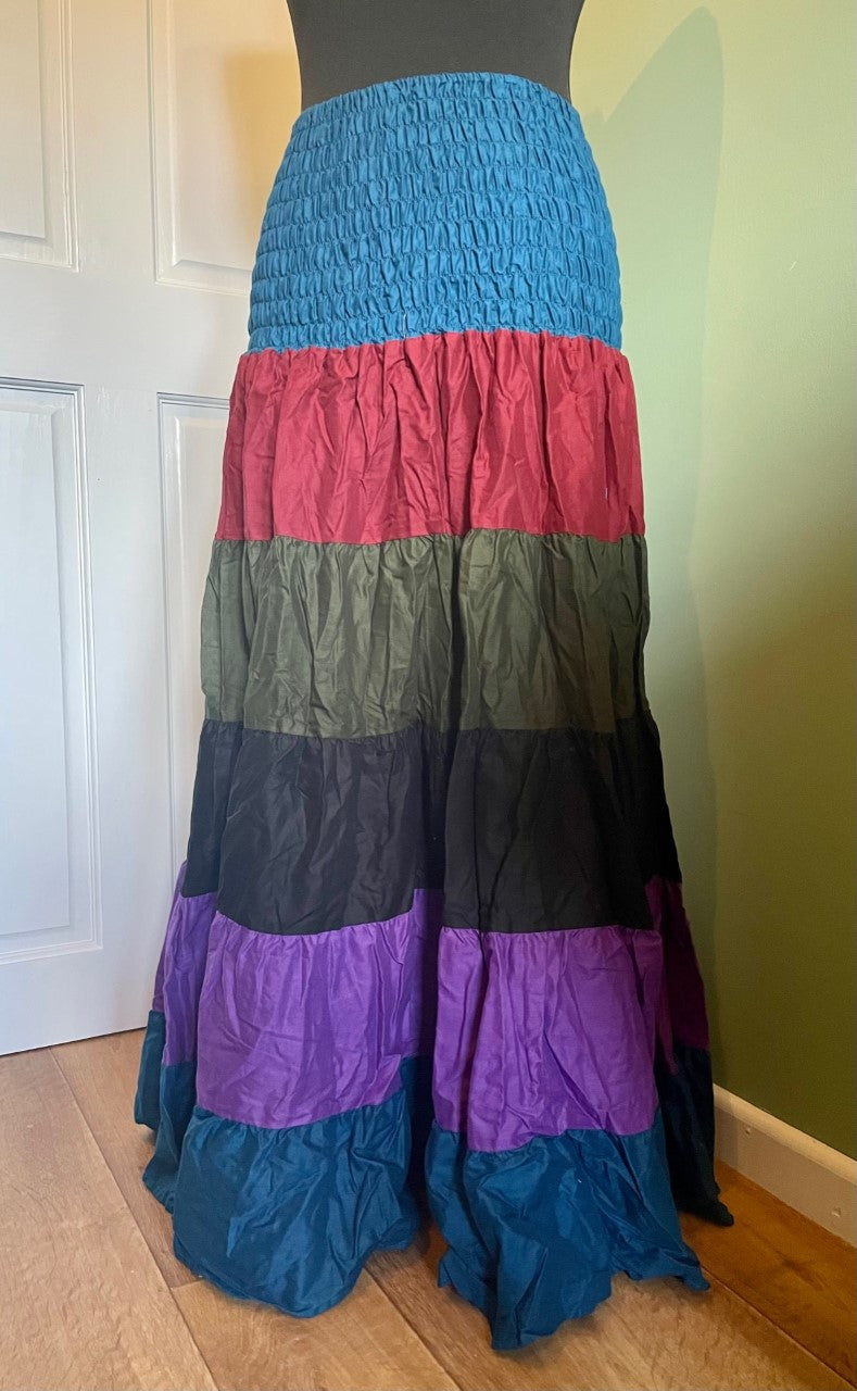 Buy now online from Emma's Emporium, organic cotton multi colour maxi skirt or bandeau dress. Emma's Emporium ethically sourced women's clothing, gifts and accessories.